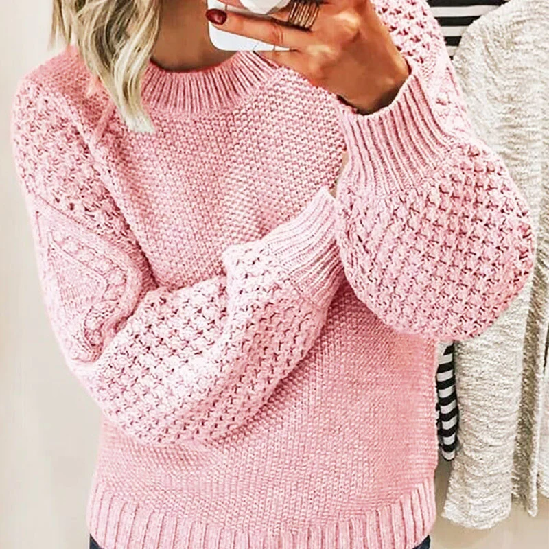 Damen Strickpullover – Oversized Passform – Wollmix – Zopfmuster – Rippsaum