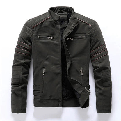 Herren Bikerjacke – Slim Fit – Stehkragen – Strukturierte Schultern – Zipper-Taschen