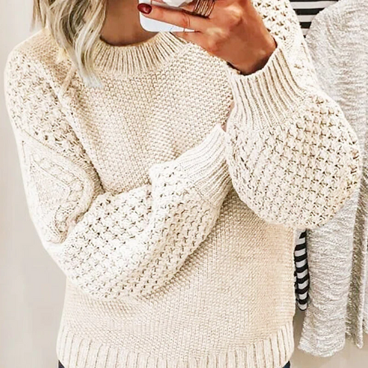 Damen Strickpullover – Oversized Passform – Wollmix – Zopfmuster – Rippsaum