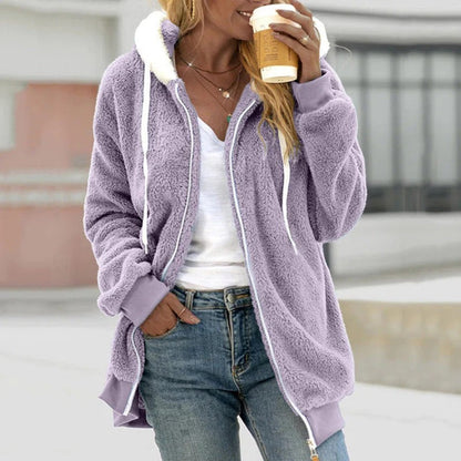 Damen Kapuzenmantel – Teddyfleece – Oversize Fit – Reißverschluss – Freizeit-Look