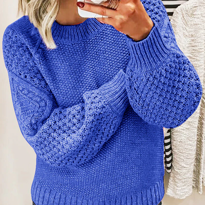 Damen Strickpullover – Oversized Passform – Wollmix – Zopfmuster – Rippsaum