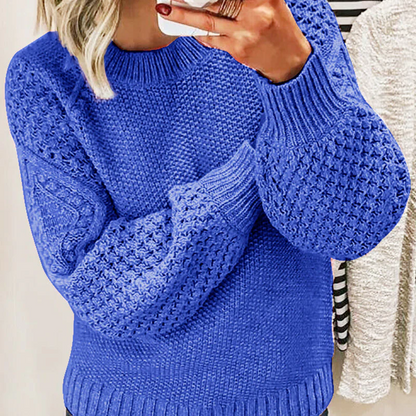 Damen Strickpullover – Oversized Passform – Wollmix – Zopfmuster – Rippsaum