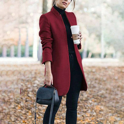 Damen Trenchcoat – Wolloptik – Taillierter Schnitt – Knielang – Minimalistisches Design