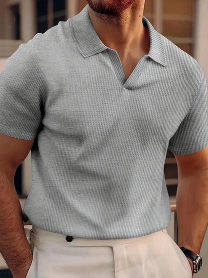 Herren Poloshirt – Slim Fit – Waffelstruktur – Kurzarm mit V-Ausschnitt