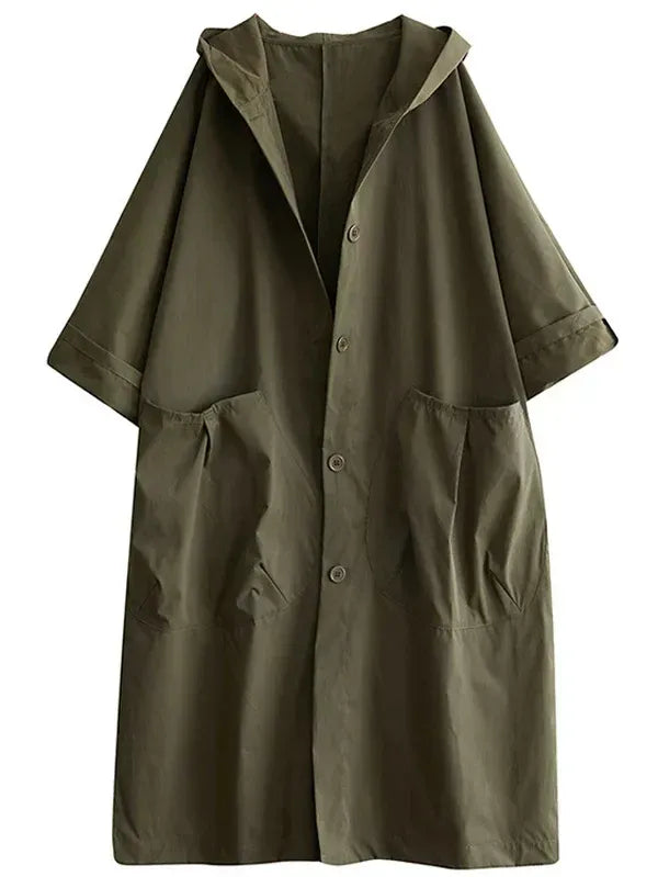 Damen Trenchcoat – Oversized Passform – Wasserabweisend – Mit Kapuze & Taschen