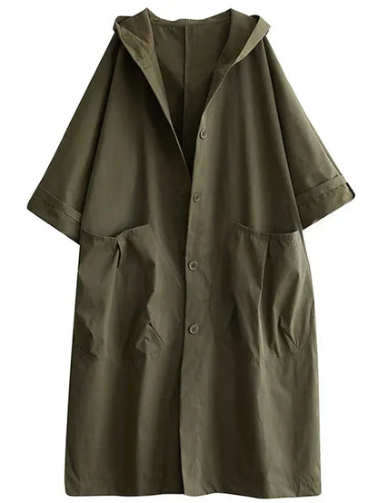 Damen Trenchcoat – Oversized Passform – Wasserabweisend – Mit Kapuze & Taschen