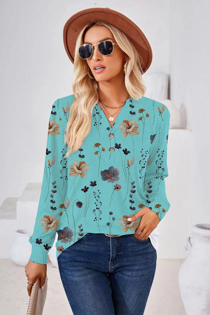 Damen Bluse – Lockerer Schnitt – Florales Muster – Knopfleiste – Atmungsaktives Material