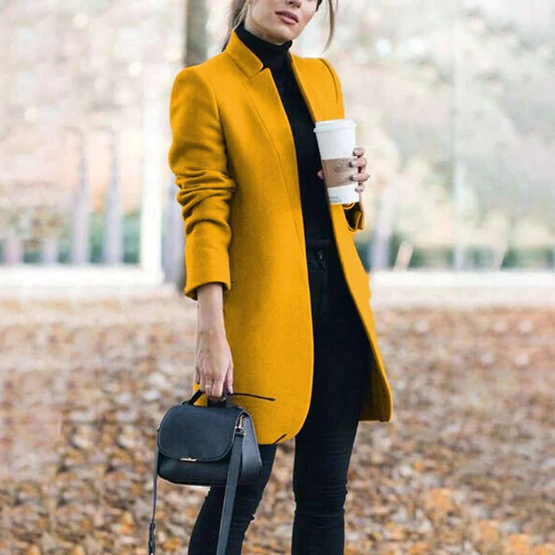 Damen Trenchcoat – Wolloptik – Taillierter Schnitt – Knielang – Minimalistisches Design
