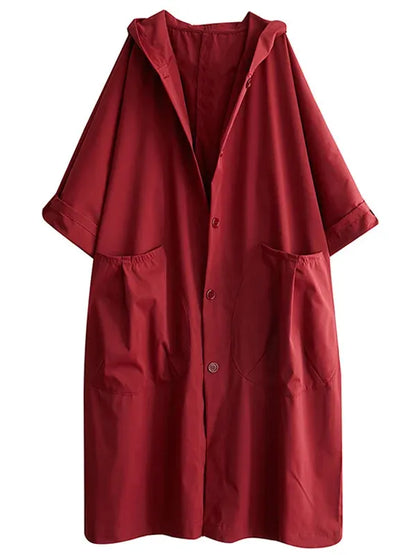 Damen Trenchcoat – Oversized Passform – Wasserabweisend – Mit Kapuze & Taschen