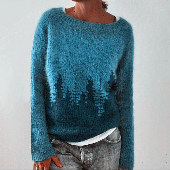 Damen Pullover – Wollstrick – Lockerer Schnitt – Geometrisches Muster – Langarm