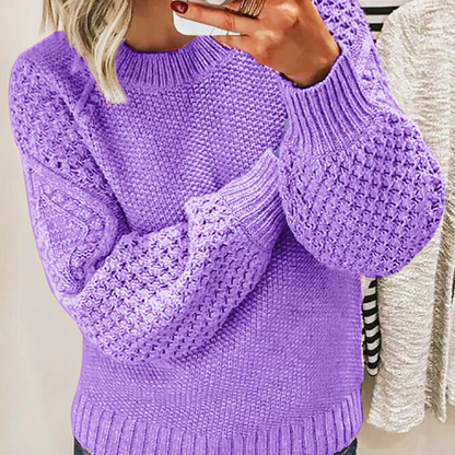 Damen Strickpullover – Oversized Passform – Wollmix – Zopfmuster – Rippsaum