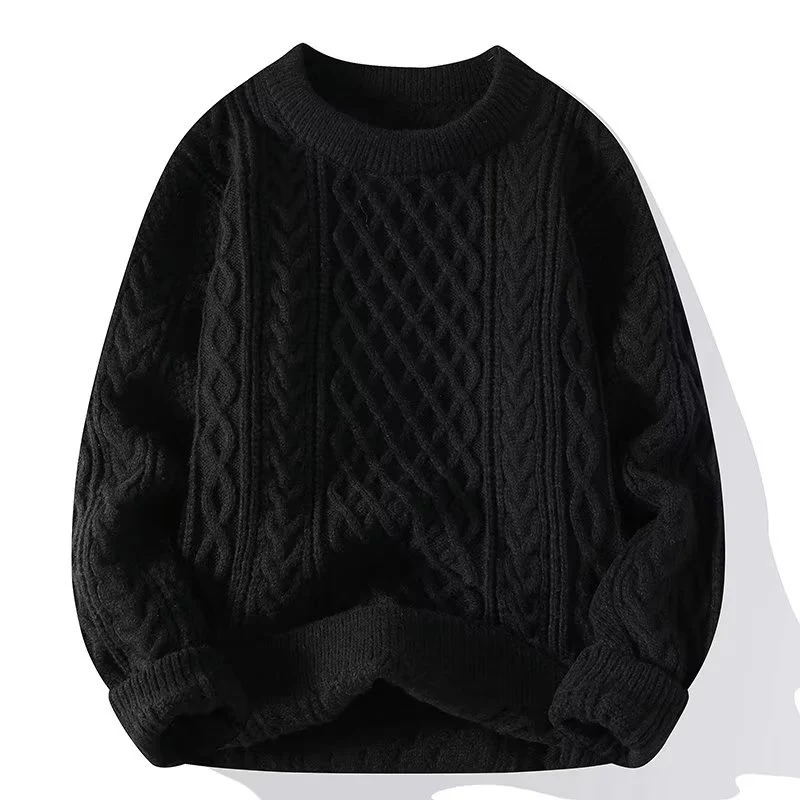 Damen Pullover – Wollmix – Lockerer Schnitt – Zopfmuster – Gerippter Rundhalsausschnitt