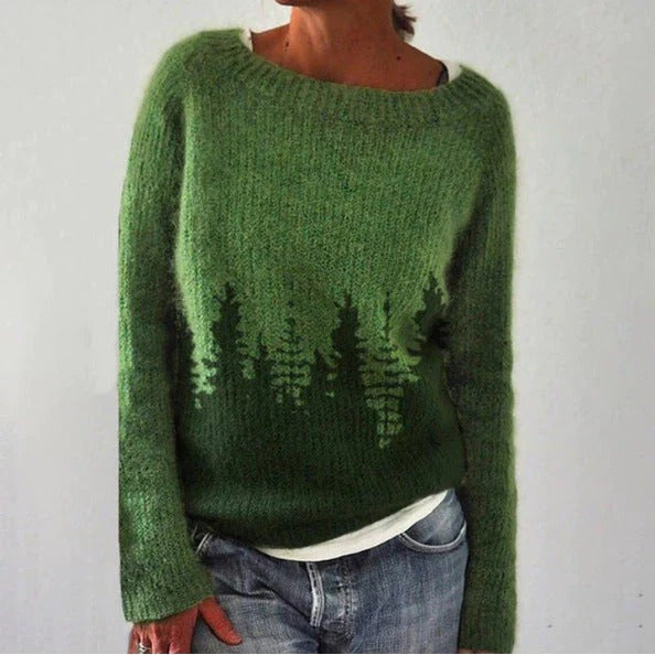 Damen Pullover – Wollstrick – Lockerer Schnitt – Geometrisches Muster – Langarm