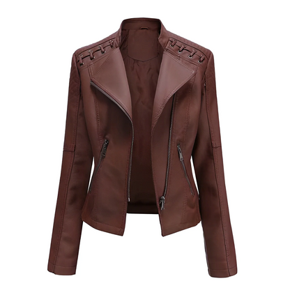 Damen Lederjacke – Taillierter Schnitt – Asymmetrischer Reißverschluss – Schulter-Steppung