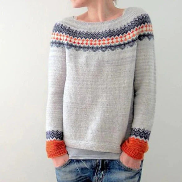 Damen Pullover – Wollstrick – Lockerer Schnitt – Geometrisches Muster – Langarm