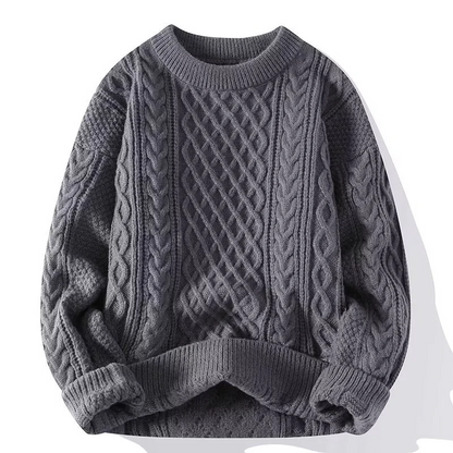 Damen Pullover – Wollmix – Lockerer Schnitt – Zopfmuster – Gerippter Rundhalsausschnitt