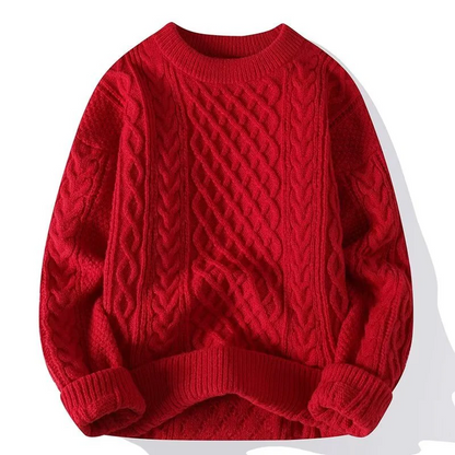 Damen Pullover – Wollmix – Lockerer Schnitt – Zopfmuster – Gerippter Rundhalsausschnitt