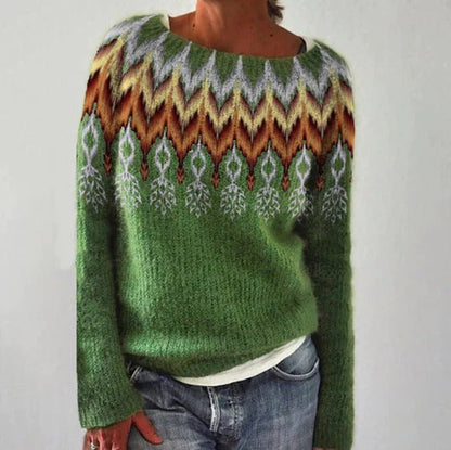 Damen Pullover – Wollstrick – Lockerer Schnitt – Geometrisches Muster – Langarm