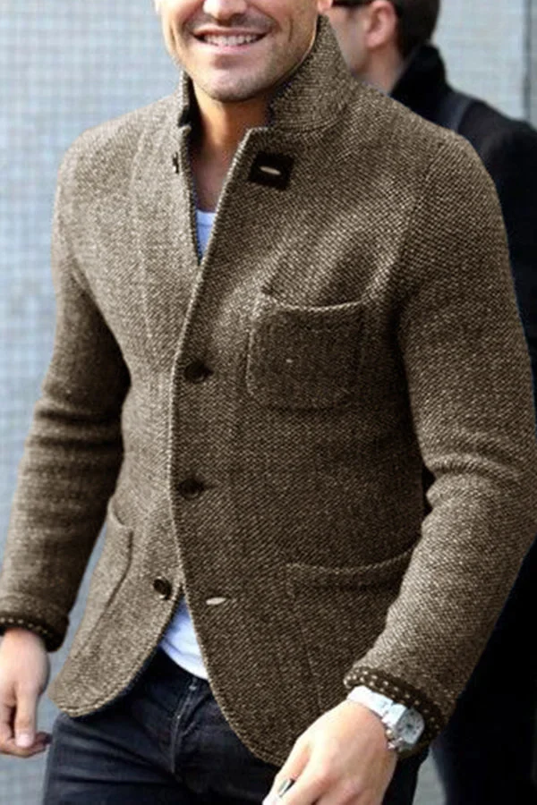 Herren Blazer – Taillierter Schnitt – Texturiertes Wollgewebe – Knopfverschluss – Business Look