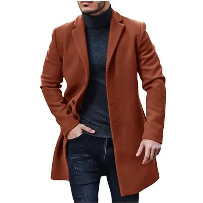 Herren Mantel – Wollmix – Taillierter Schnitt – Mittellang – Knopfleiste – Reverskragen