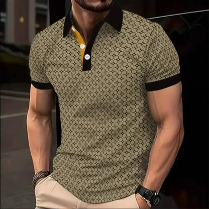 Herren Poloshirt – Slim Fit – Baumwolle – 3D Muster – Kontrastkragen Kurzarm