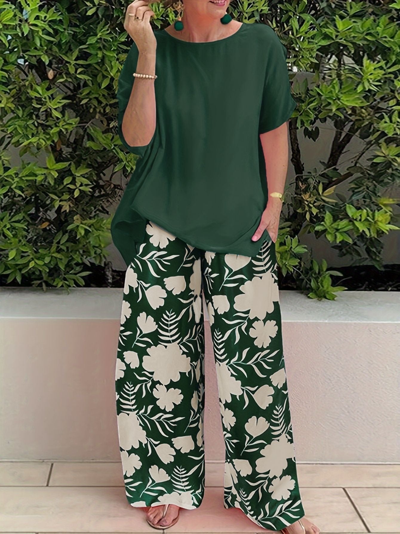 Damen Weite Hosen – Lockerer Schnitt – Florales Muster – Atmungsaktiver Stoff