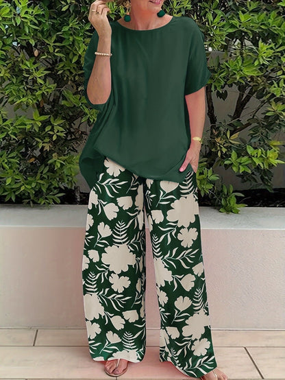 Damen Weite Hosen – Lockerer Schnitt – Florales Muster – Atmungsaktiver Stoff