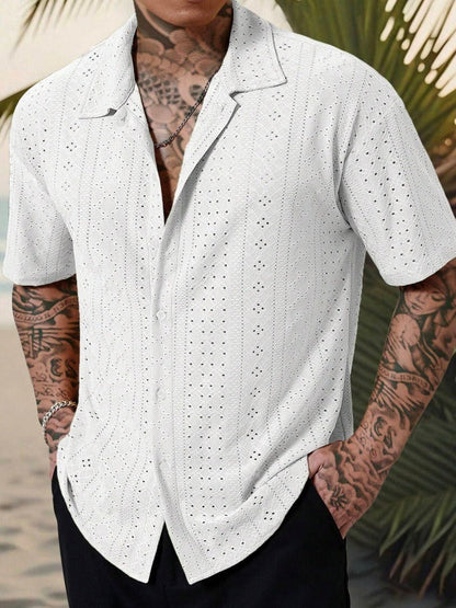 Herren Freizeithemd – Baumwolle – Regular Fit – Kurzarm – Jacquard Muster