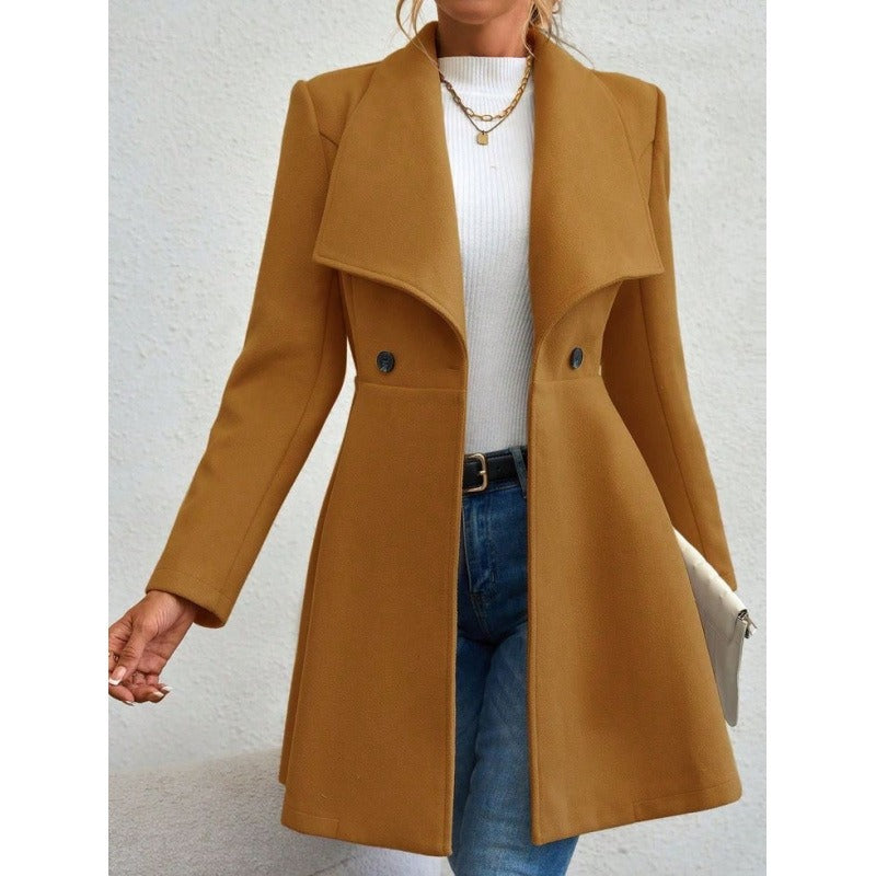 Damen Wollmantel – Slim Fit – Lang – Zweireiher – Eleganter Blazerstil