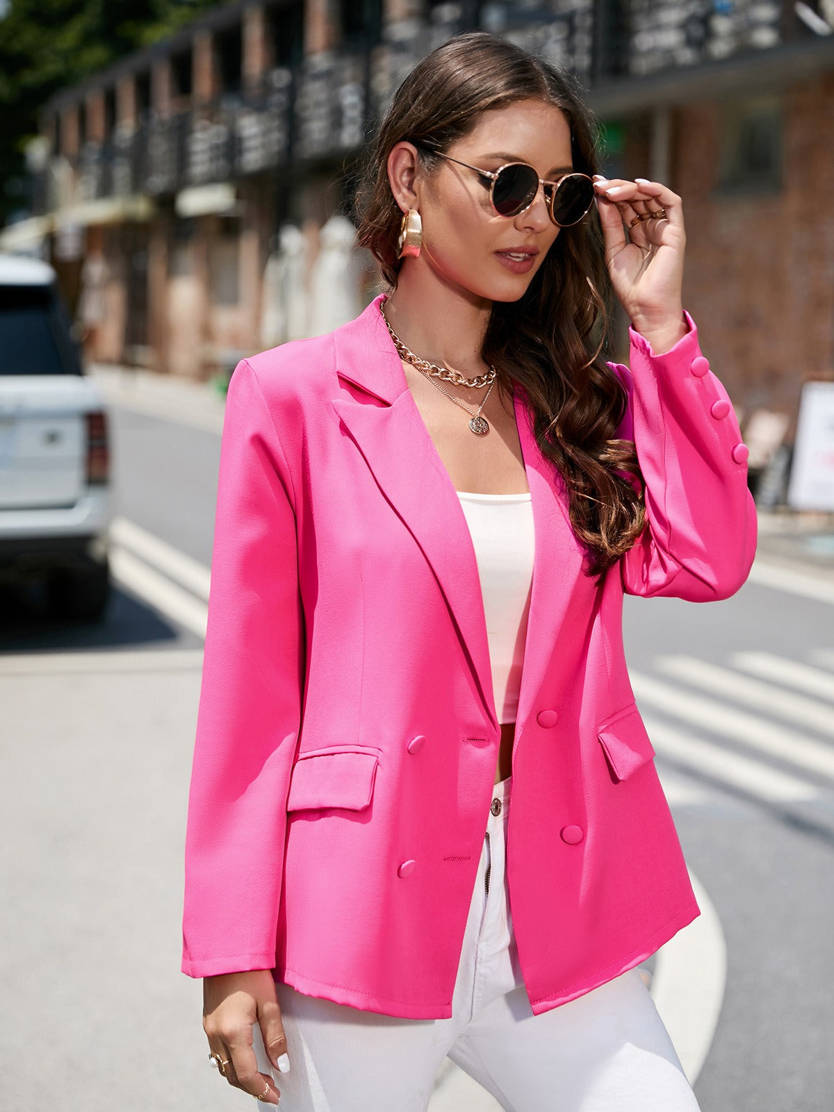 Damen Blazer – Taillierter Schnitt – Doppelreiher – Langarm – Woven Struktur – Knopfleiste