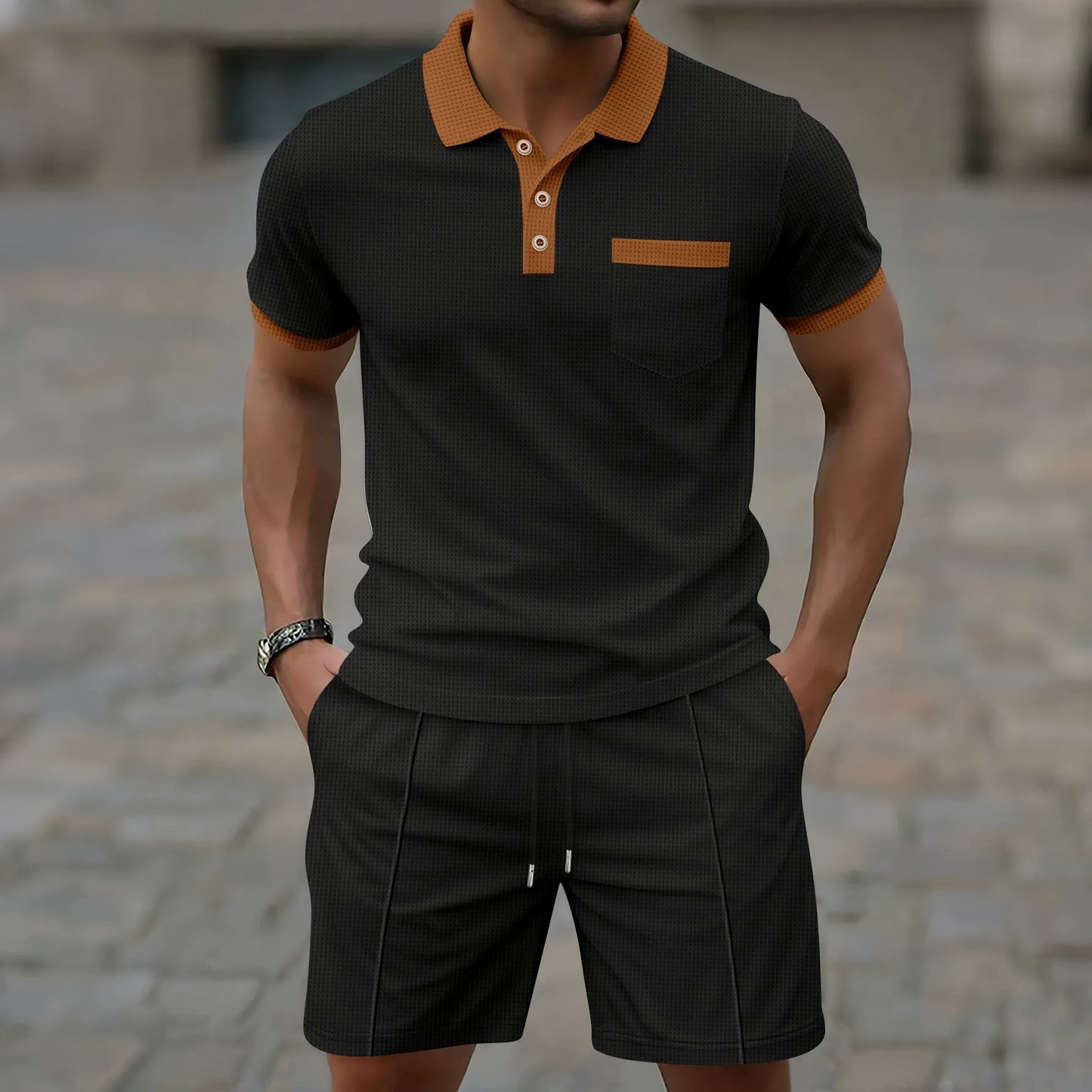 Herren Polo Shirt – Slim Fit – Atmungsaktiv – Halbzip – Brusttasche – Set Look