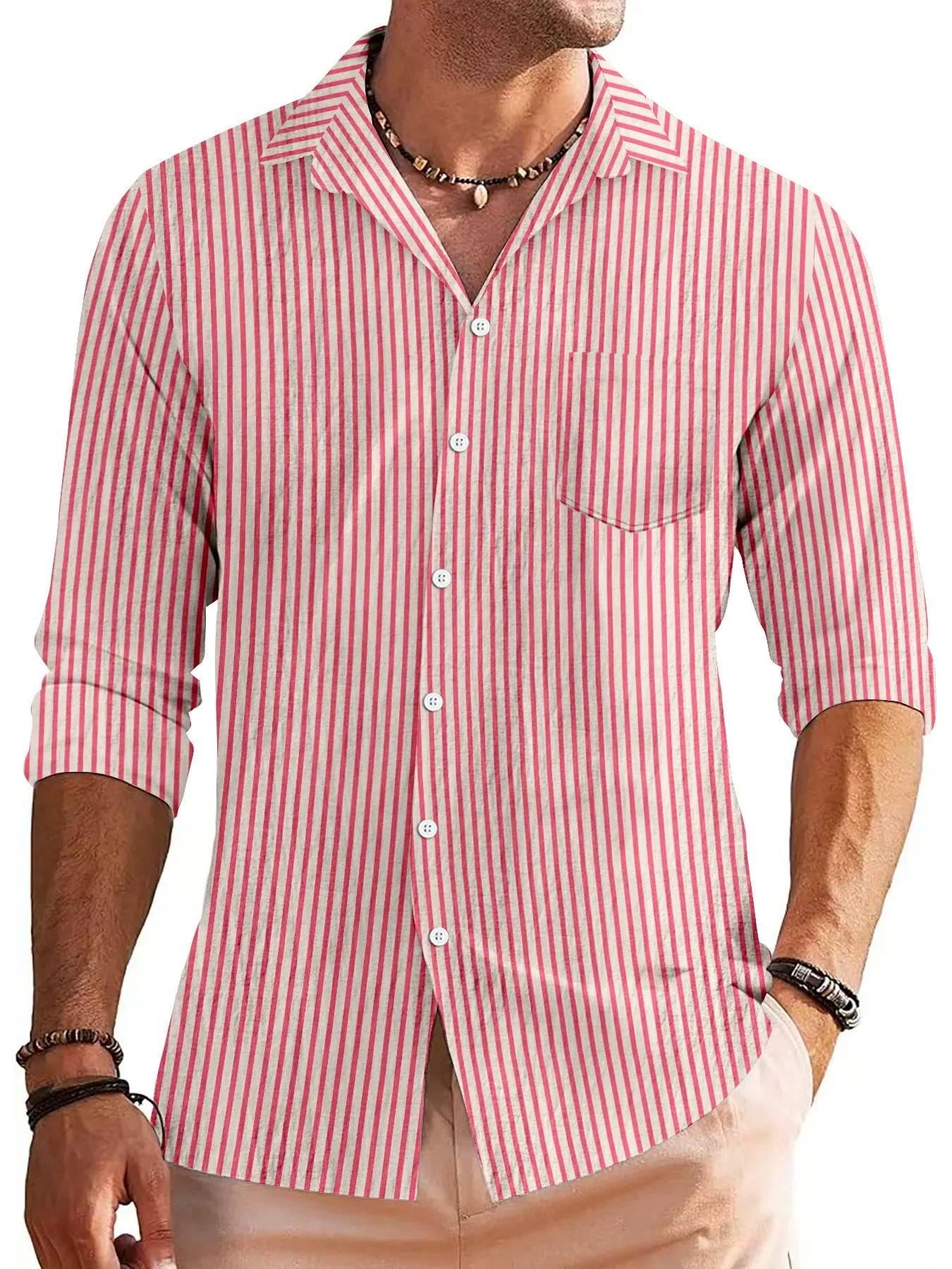 Herren Freizeithemd – Regular Fit – Baumwollmix – Gestreift mit Brusttasche