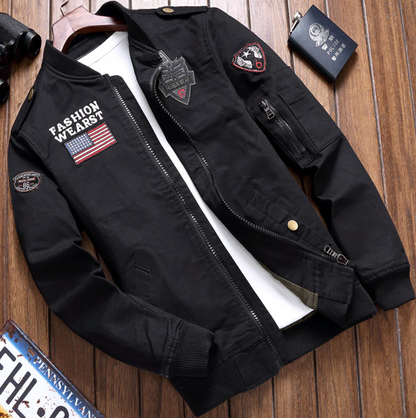 Herren Military Jacke – Strukturierter Schnitt – Stickerei – Reißverschluss – Epauletten