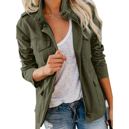 Damen Jacke – Strukturierter Schnitt – Cotton – Reißverschluss – Hüftlang – Klappentaschen