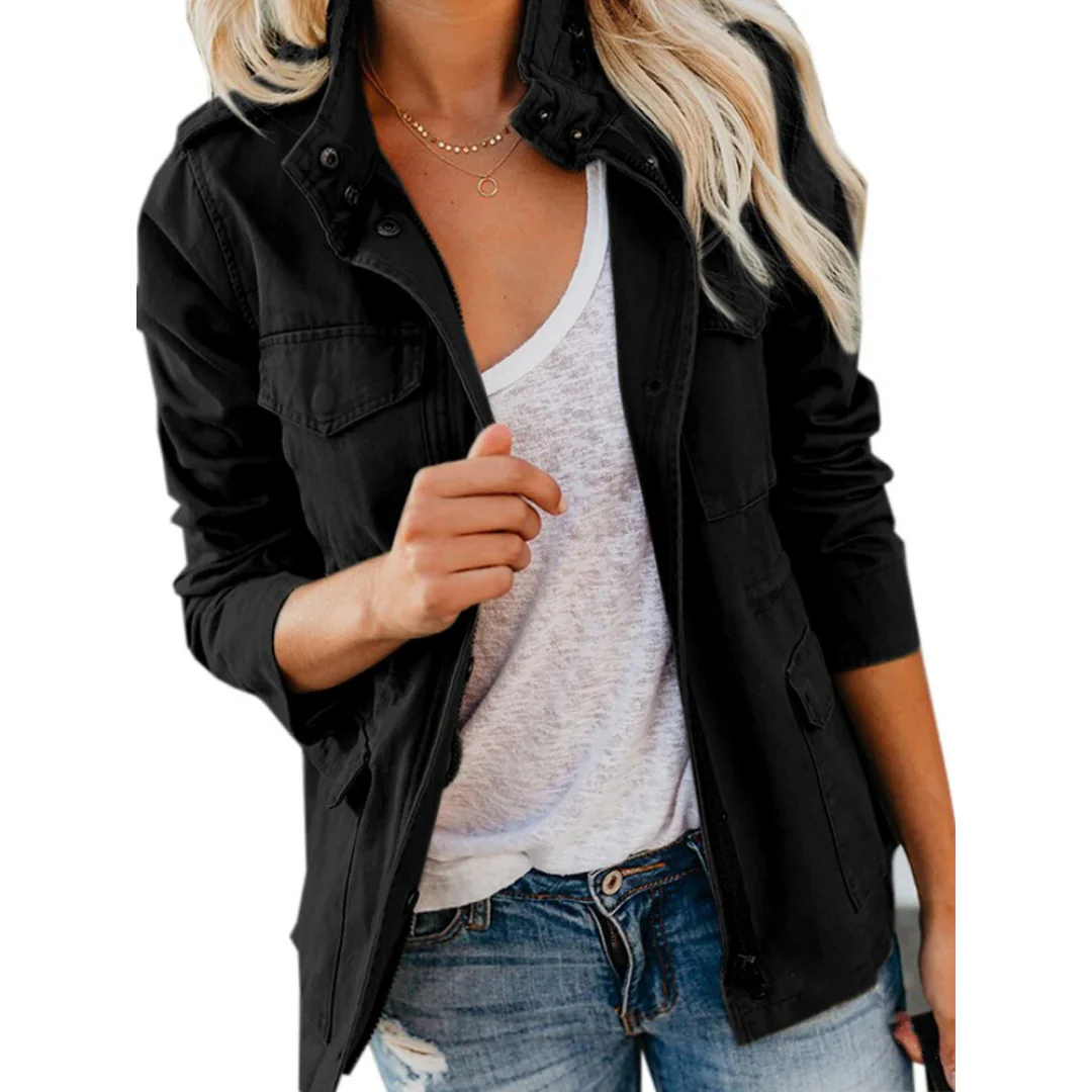 Damen Jacke – Strukturierter Schnitt – Cotton – Reißverschluss – Hüftlang – Klappentaschen