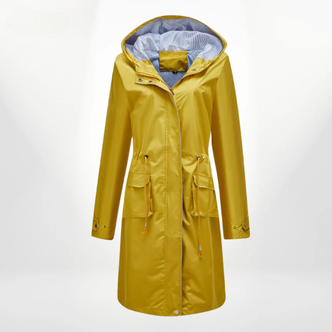 Damen Trenchcoat – Slim Fit – Kapuze – Reißverschluss – Verstellbare Taille – Knielang
