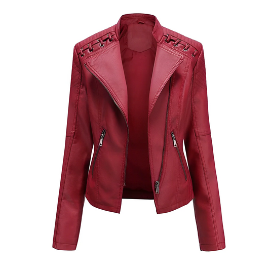 Damen Lederjacke – Taillierter Schnitt – Asymmetrischer Reißverschluss – Schulter-Steppung
