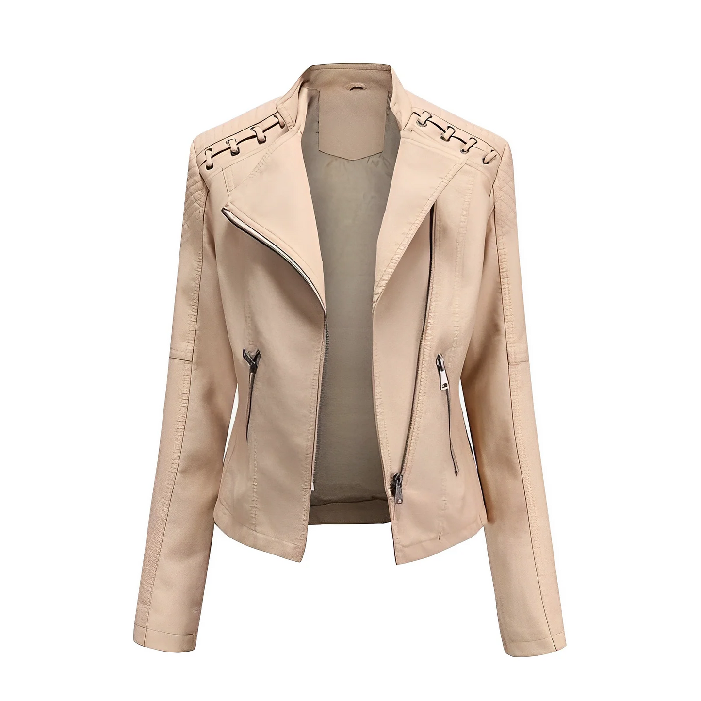 Damen Lederjacke – Taillierter Schnitt – Asymmetrischer Reißverschluss – Schulter-Steppung