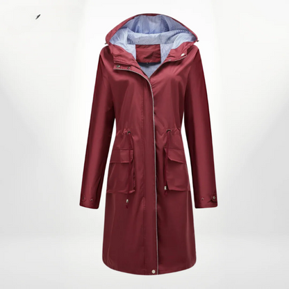 Damen Trenchcoat – Slim Fit – Kapuze – Reißverschluss – Verstellbare Taille – Knielang
