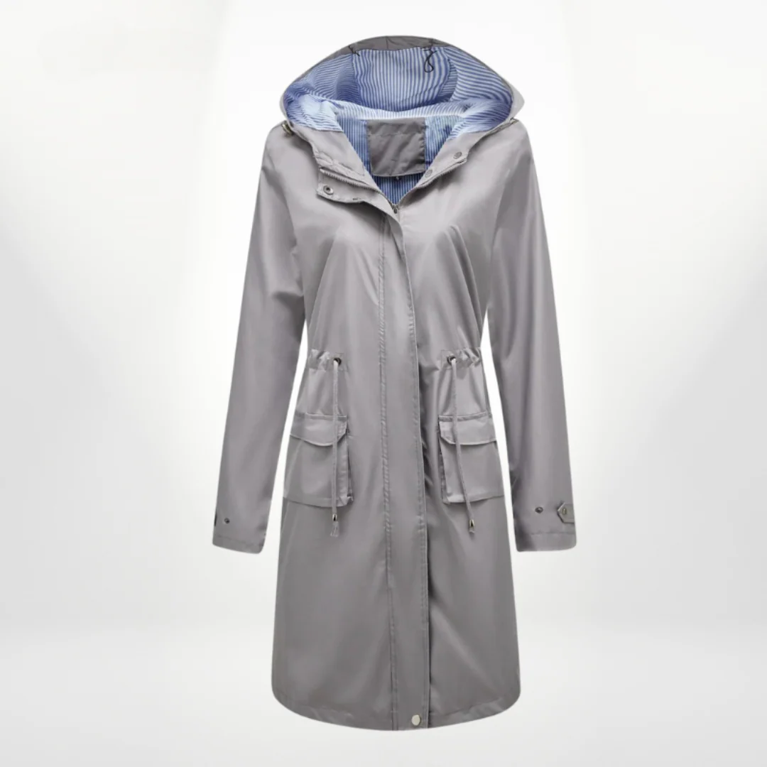 Damen Trenchcoat – Slim Fit – Kapuze – Reißverschluss – Verstellbare Taille – Knielang