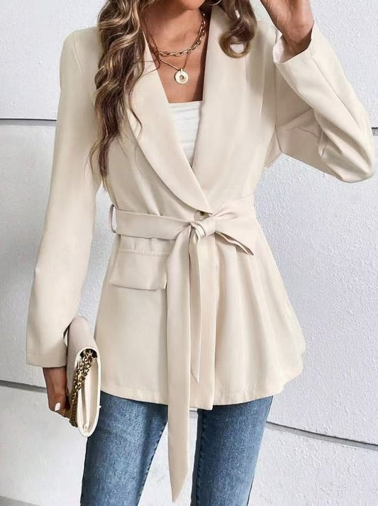 Damen Blazer – Slim Fit – Tailliert – Midilang – Bindegürtel – Klassischer Revers