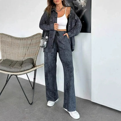 Damen Set aus Hemd und Hose – Oversize Passform – Weit geschnitten – Atmungsaktiv