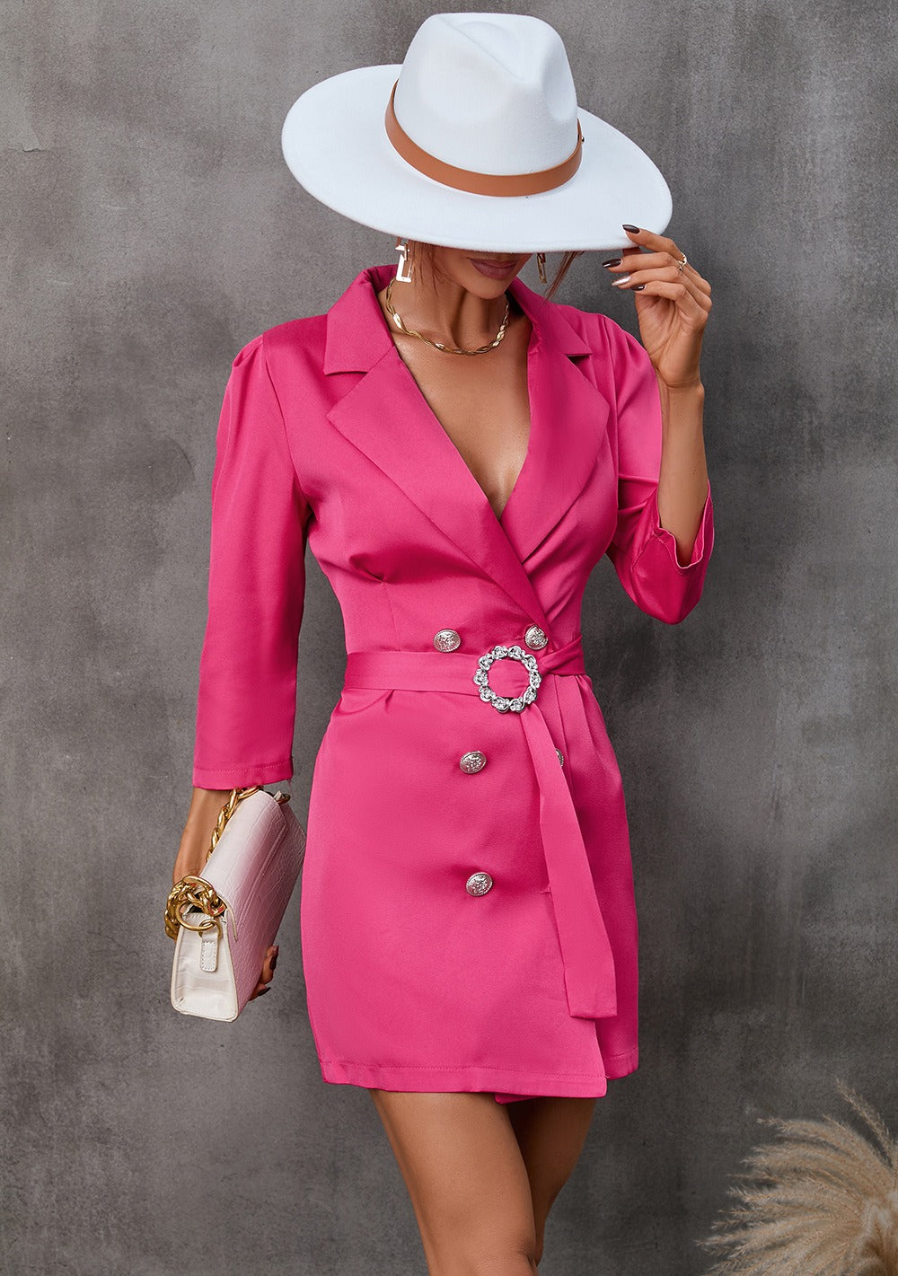 Damen Blazer Kleid – Taillierte Passform – Wickeldesign – Gürtel mit Zierschnalle
