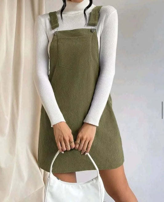 Damen Midikleid mit Trägern – Cord – Lockerer Schnitt – Verstellbare Schnallen – Freizeitkleidung