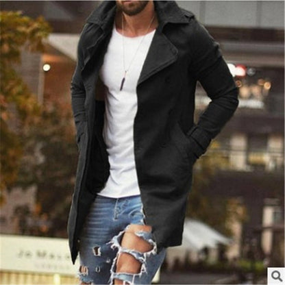 Herren Mantel – Slim Fit – Baumwollmix – Doppelreiher mit Revers – Mittellang