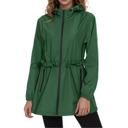 Damen Regenjacke – Wasserdicht Winddicht – Verstellbare Taille – Kapuze – Reißverschluss