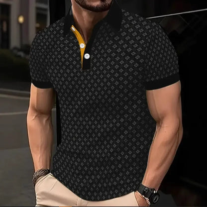 Herren Poloshirt – Slim Fit – Baumwolle – 3D Muster – Kontrastkragen Kurzarm