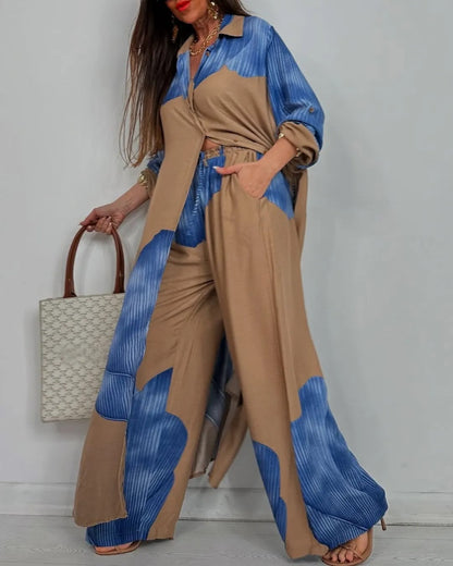 Damen Zweiteiler Set – Lockere Tunika mit Knopfleiste – Weite Hose – Atmungsaktiv