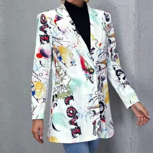 Damen Blazer – Taillierter Schnitt – Ein-Knopf – Abstrakter Print – Reverskragen