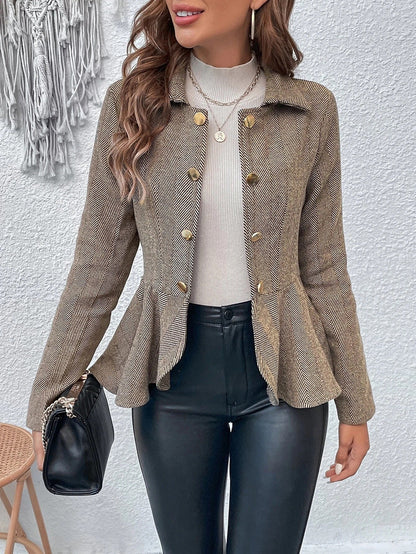 Damen Blazer – Slim Fit – Jacquard Struktur – Doppelreiher – Peplum Saum – Büro